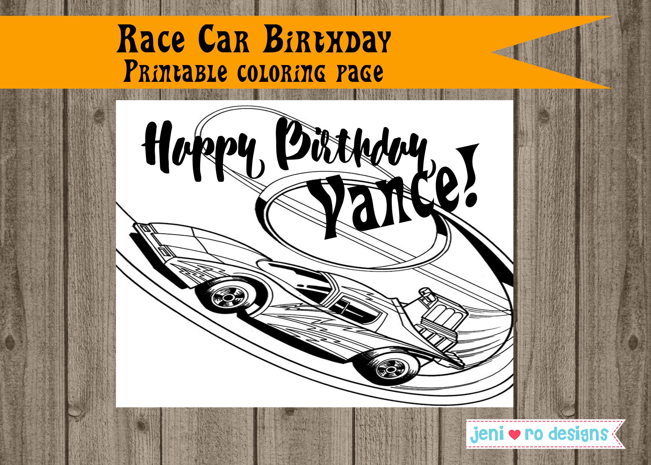 Race Car Birthday Printable Coloring page Birthday activity | Etsy