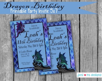 Dragon Birthday, Printable Party Invite, Dragon birthday, Dragons, Wings of Fire, Mythical dragons, Fantasy, Party invite, Personalized