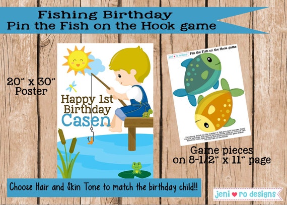 Party Game, Fishing Birthday, Pin the fish on the hook, Printable Game, OFishally One, Gone Fishing, Birthday Decorations, Personalized Il_570xn