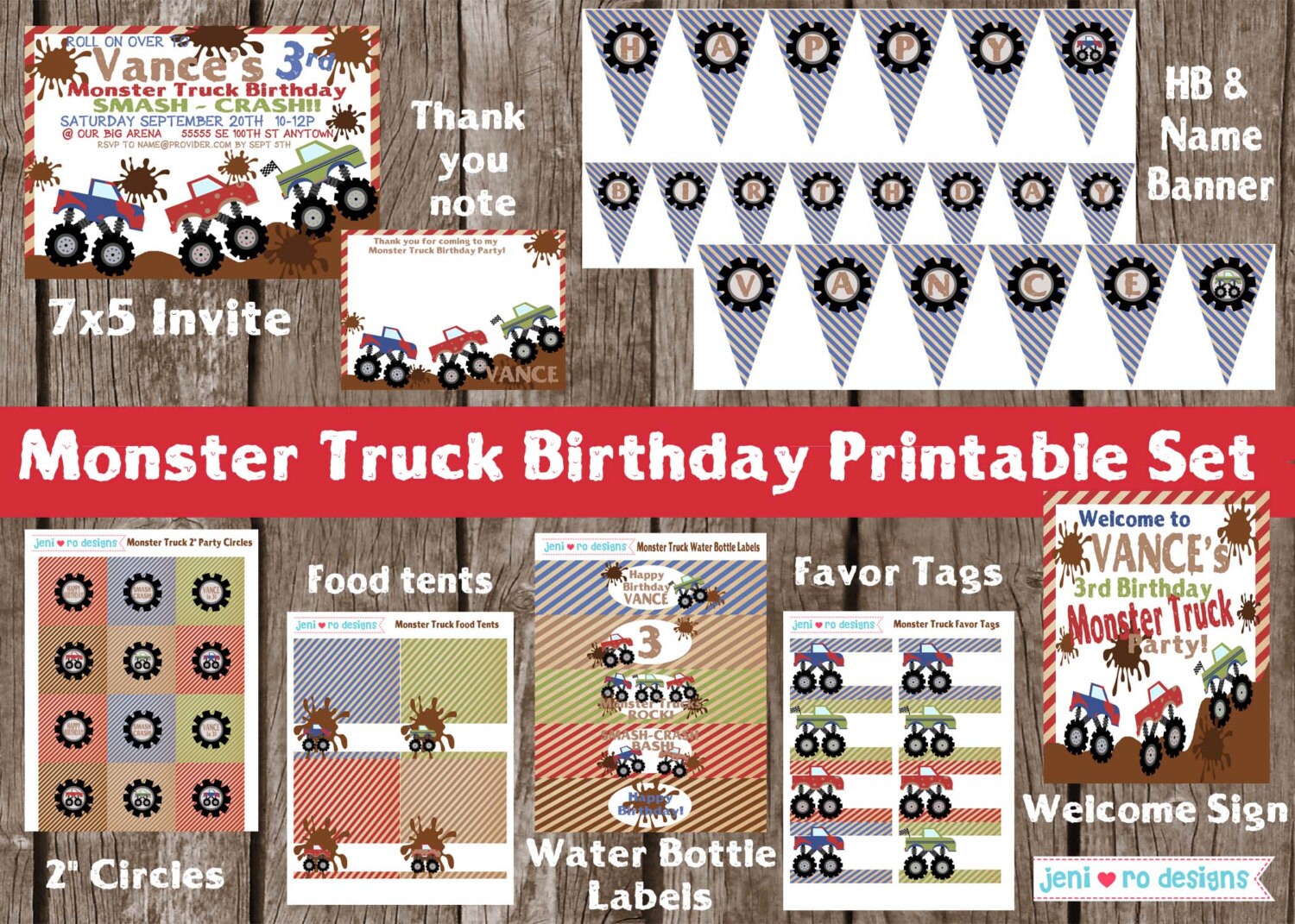 Monster Truck Birthday Printable Party Set Invitation Party Etsy Il Fullxfull.857526510 Qai6