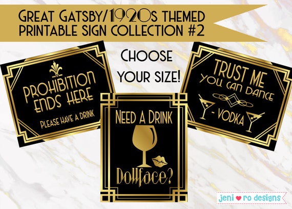 Great Gatsby PRINTABLES Speakeasy Welcome Sign*Gatsby party decoration,  Roaring 20s Art deco, Las Vegas, Harlem Nights Signs,Casino, HN013 by Ink  Me Beautiful