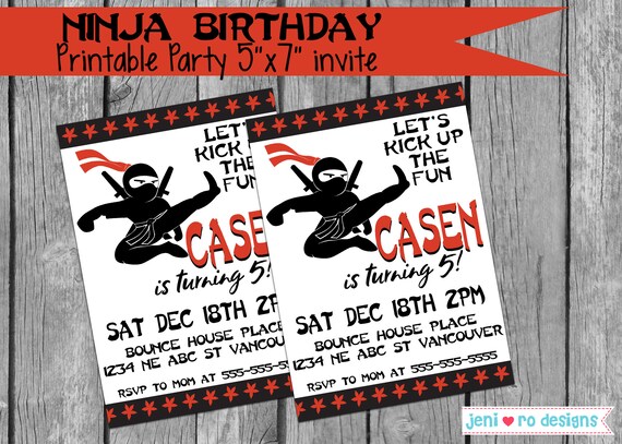 Ninja birthday, Printable Party Invitation, Birthday invite, Ninja ...