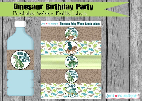 Dinosaur Birthday Water bottle labels, Printable Water bottle labels ...