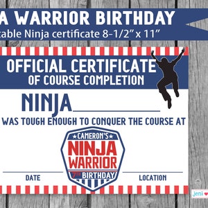 Personalisierte Ninja warrior Geburtstagsurkunde (printable)