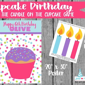 Party game, Pin the Candle on the Cupcake, Printable game, Sweets birthday, Birthday activity, Cupcake birthday, Personalized