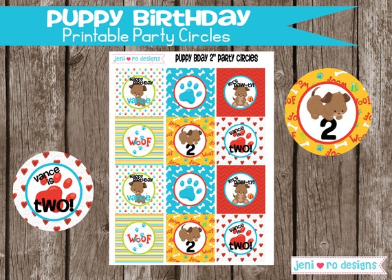 Puppy Birthday Party Circles, Printable Circles, Cupcake toppers, Confetti, Dogs, Cute puppies, Dog Birthday, Puppy Party, Personalized Il_570xn