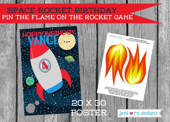 Party Game, Pin the Flame on the Rocket Printable Game, Space Rocket birthday, Space birthday, Rockets, Outer Space, Personalized Il_570xn