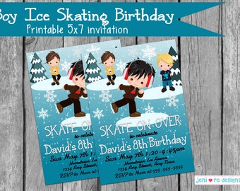 Boy Ice Skating Birthday Invitation, Printable Party Invitation, Birthday Party Invite, Boy Skating party, Ice Skating, Personalized