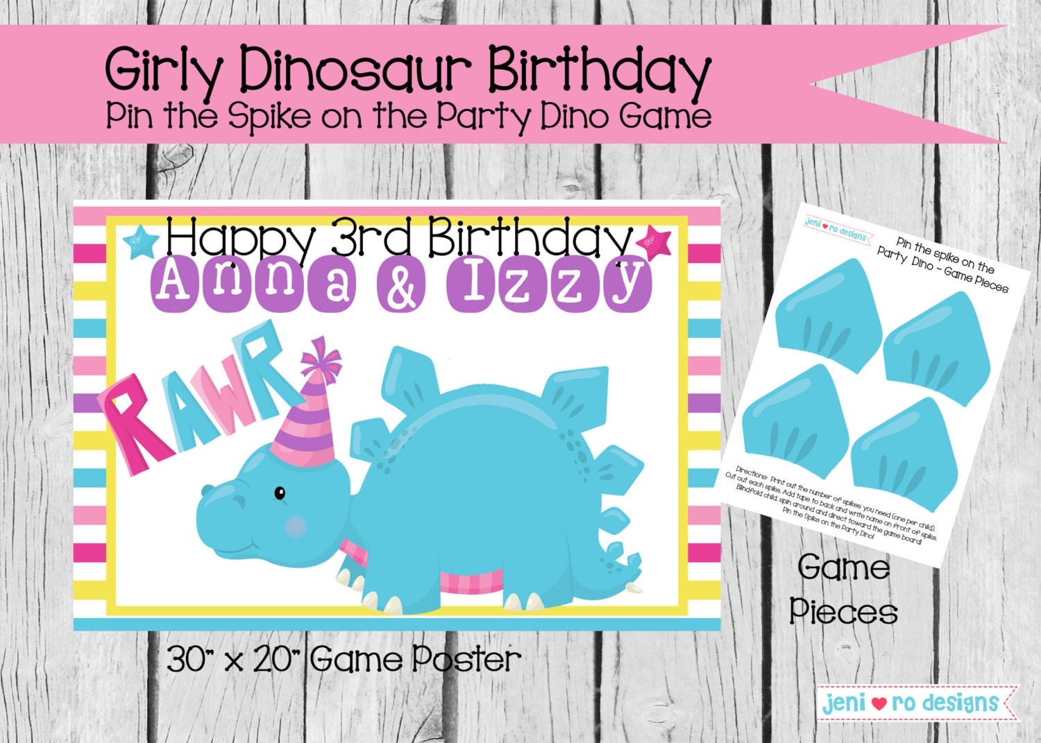 Party Game Girly Dinosaur Birthday Party Pin the Spike on 