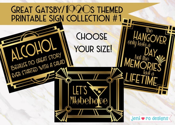 Great Gatsby Party Printable Signs, Roaring 20's Party Decorations