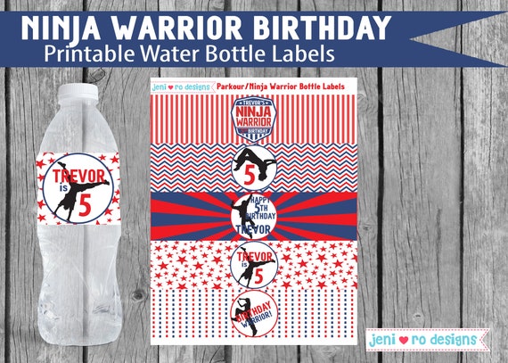 Ninja Warrior Birthday, Parkour Party, Printable Water Bottle