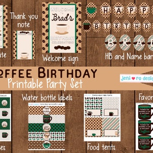 Coffee Birthday Party, Printable Decor set, Coffee invite, Coffee mugs, Coffee break, Coffee beans, Coffee party decor, Personalized image 2