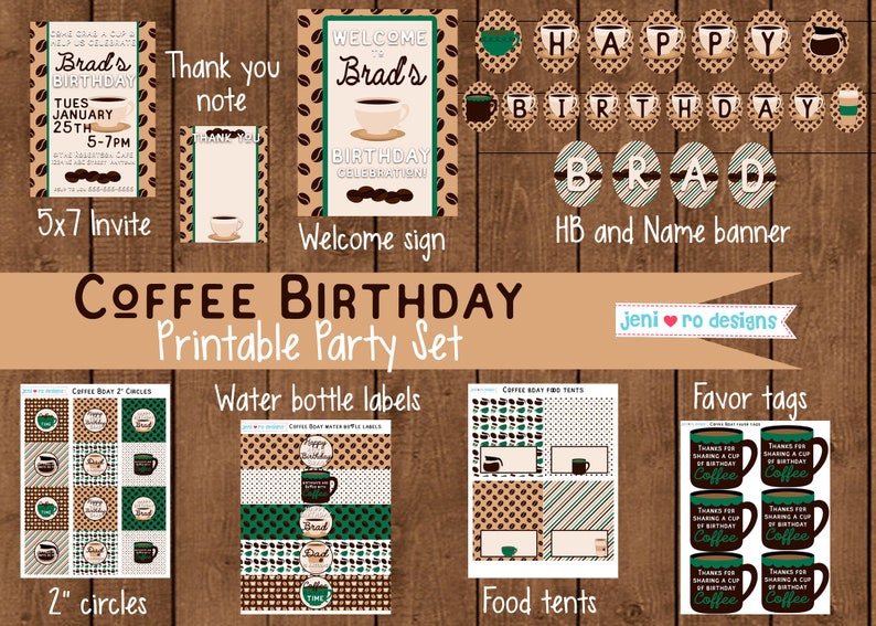 Coffee Birthday Party, Printable Decor set, Coffee invite, Coffee mugs, Coffee break, Coffee beans, Coffee party decor, Personalized image 2