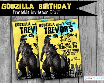 Godzilla Birthday, Printable Party Invite, Birthday invitation, Monsters, Movie monster, Godzilla, Dino, Personalized