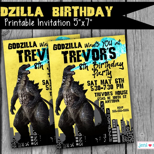 Godzilla Birthday, Printable Party Invite, Birthday invitation, Monsters, Movie monster, Godzilla, Dino, Personalized