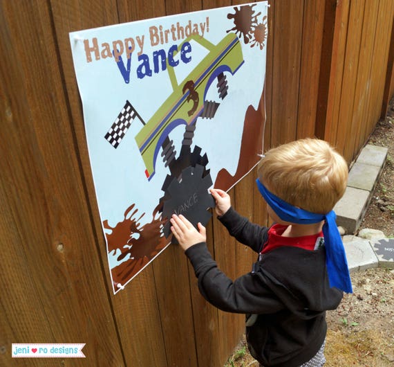 Party Game, Pin the Tire on the Monster Truck, Printable game, Monster truck Birthday, Monster Trucks, Personalized Il_570xn