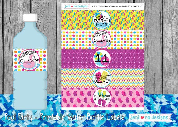 Pool Party Birthday, Printable Party Water Bottle labels, Drink labels ...