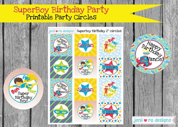Super Boy Birthday, Printable Party Circles, Cupcake Toppers, Confetti, Superboy, Superhero Birthday, Birthday Decorations, Personalized Il_570xn