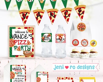 Pizza Party Birthday, Printable Party Decor Set, Birthday invitation, Pizza, Pizza party, Pizza pie, Cheese pizza, pepperoni, Personalized