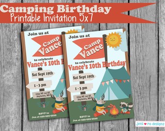 Camping Birthday Printable Invitation, Birthday invitation, Party invite, Camping party, Camp, Personalized