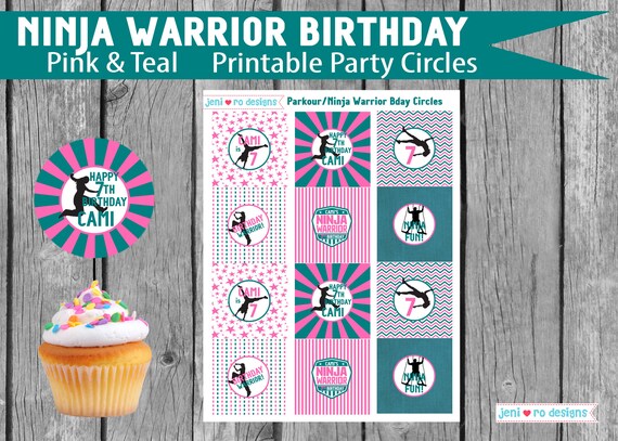 Ninja Warrior Printable Party Circles Pink And Teal Girl Parkour 