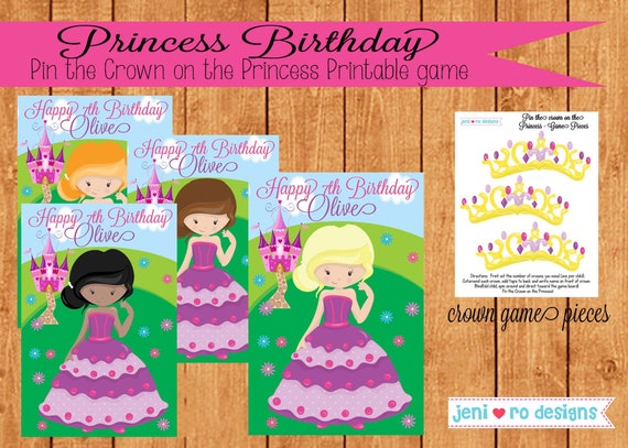 Party Game, Pin the Crown on the Princess, Princess Birthday, Princesses, Printable Game, Birthday activity, Royal Birthday, Personalized Il_570xn