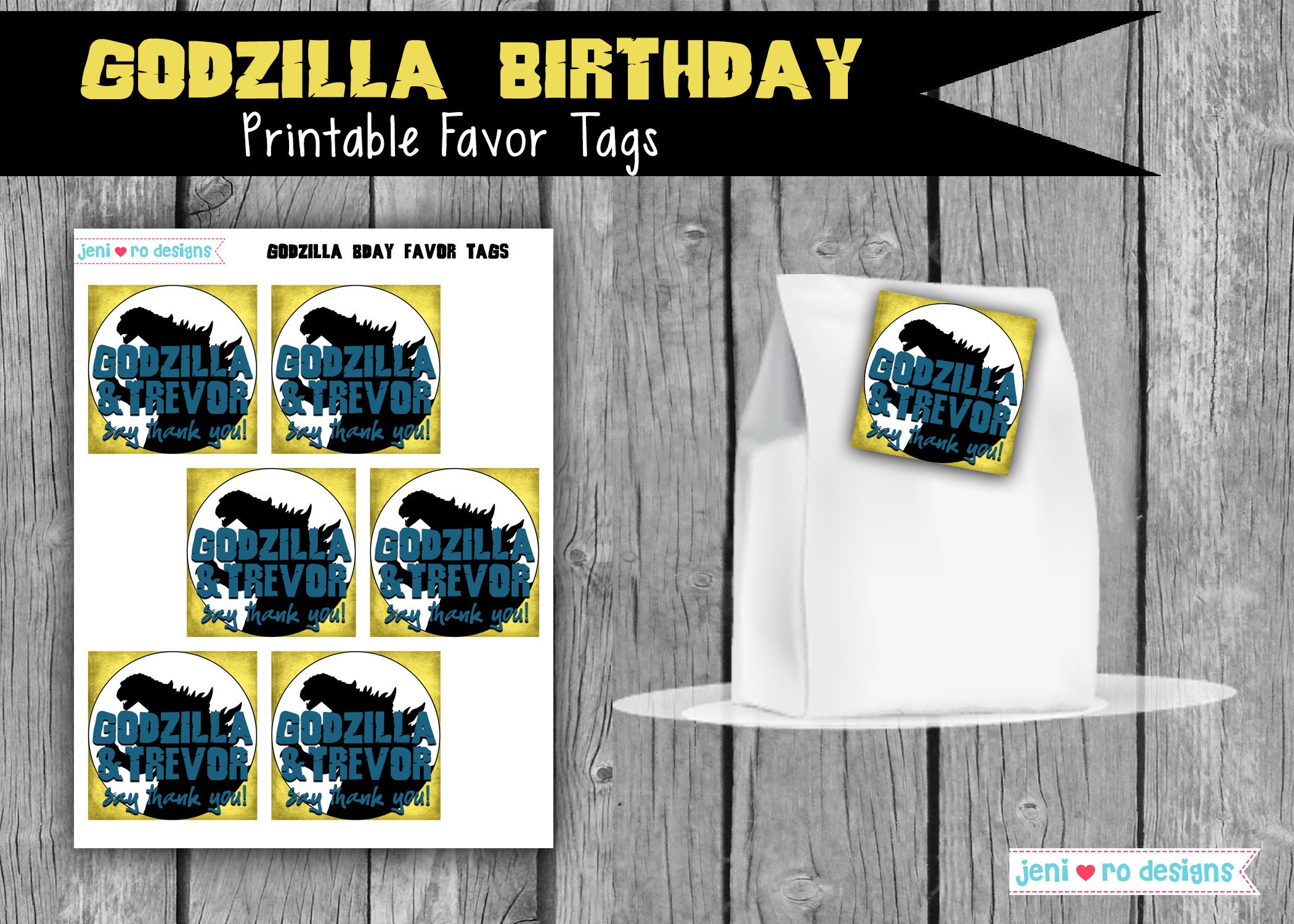12 Godzilla vs Kong Monster Favor Gift Bag Birthday Party & 12 Stickers 4.5  x 8
