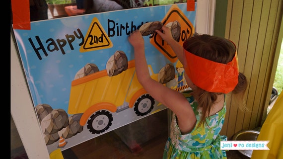 Party Game, Construction Birthday Party, Pin the Rock in the Dump Truck, Printable Game, Birthday Party activity, Dump trucks, Personalized Il_570xn