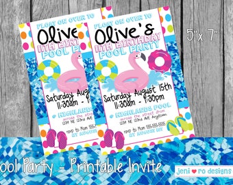 Pool Party Birthday, Printable Party Invite, Birthday invitation, Pool Party, Pool floaties, Summer, Swim party, Personalized