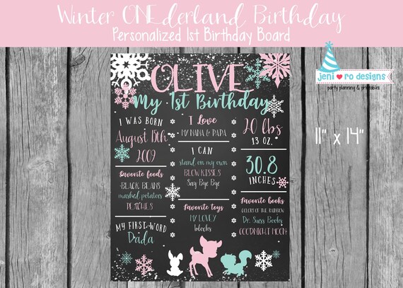 Winter ONEderland birthday, Printable 1st Birthday Board, Birthday favorites, 1st Birthday, Winter birthday, Winter Wonderland, Personalized Il_570xn