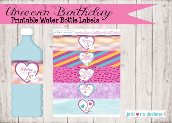 Unicorn Birthday, Printable Water bottle labels, Drink labels, Unicorns, Magical Unicorns, Birthday decorations, Personalized Il_570xn