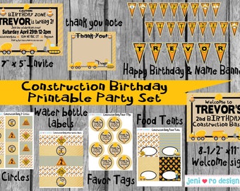 Construction Birthday Party, Printable Decor set, Construction invite, Construction birthday, Work trucks, Party decor, Personalized