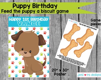 Party Game, Puppy Birthday Printable Game, Feed the Biscuit to the Puppy, Dogs, Pin the tail game, Dog Birthday, Puppy Party, Personalized