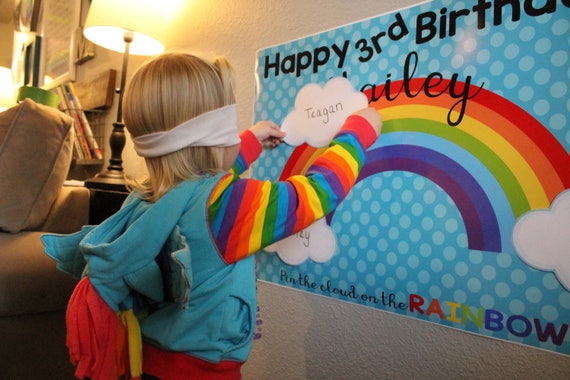 Party Game, Rainbow Birthday, Pin the Cloud on the Rainbow, Printable Game, Birthday activity, Rainbows, Clouds, Personalized Il_570xn