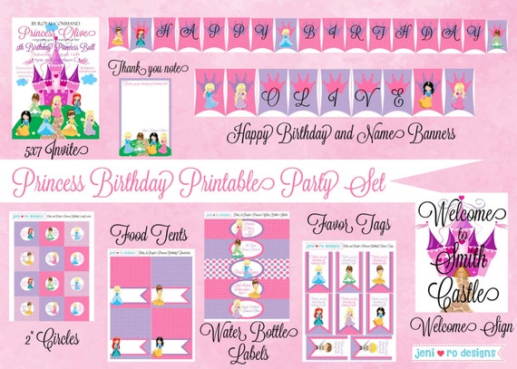 Princess Birthday Printable Party Decor Set, Princess Birthday, Birthday Decorations, Party invite, Royal birthday, Princesses, Personalized Il_570xn