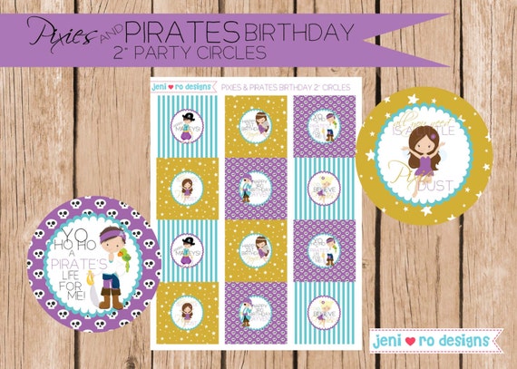 Pixies and Pirates Birthday, Double Birthday, Printable Party Circles, Cupcake toppers, Birthday Decor, Fairies, Pirates, Personalized Il_570xn