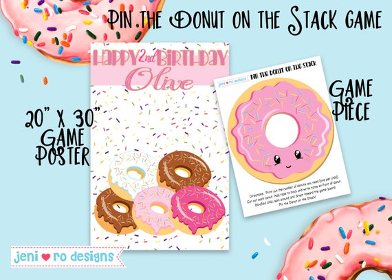 Donut Birthday, Printable Party Game, Pin the Donut on the Stack, Birthday Game, Donuts, Sprinkles, Party activity, Personalized Il_570xn