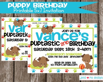 Puppy Birthday Invitation, Printable Invitation, Party Invite, Dogs, Cute puppies, Dog Birthday, 1st birthday, Puppy Party, Personalized