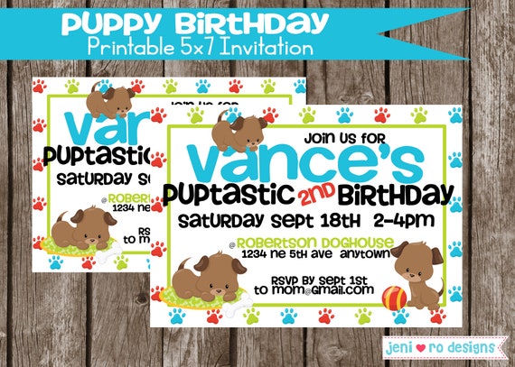 Puppy Birthday Invitation, Printable Invitation, Party Invite, Dogs, Cute puppies, Dog Birthday, 1st birthday, Puppy Party, Personalized Il_570xn