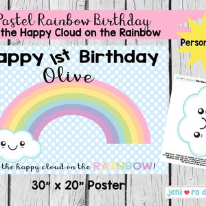 Party Game, Pin the Happy Cloud on the Rainbow, Printable Game, Pastel Rainbow birthday, Chuva de amor, Rainbows, Personalized