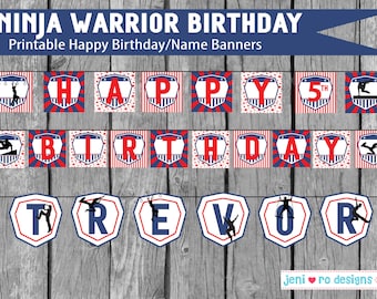 Ninja Warrior Birthday, Parkour Party, Printable Banners, Party Banners, Ninja warrior, Parkour, Free Running, Personalized