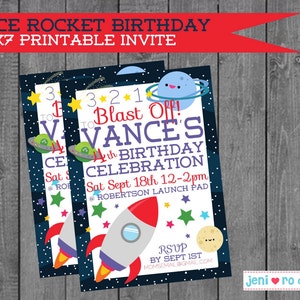 Space Rocket Birthday, Printable Party Set, Birthday invite, Space Birthday Decorations, Outer Space, Rockets, Planets, Personalized image 2