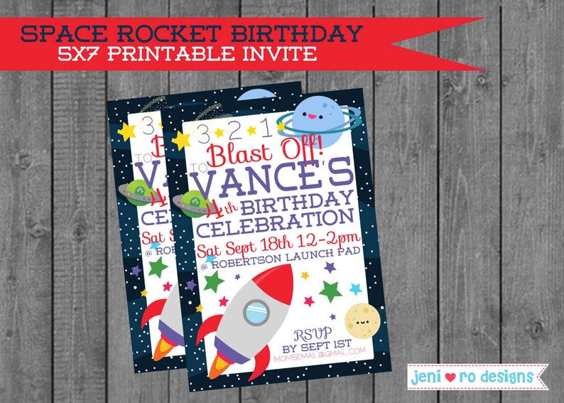 Space Rocket Birthday, Printable Party Set, Birthday invite, Space Birthday Decorations, Outer Space, Rockets, Planets, Personalized image 2