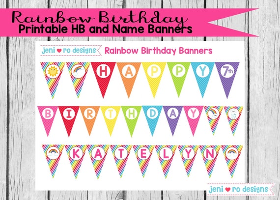 Rainbow Birthday, Printable Banners, Birthday Banners, Rainbows, Colorful, Sunshine, Birthday decorations, Personalized Il_570xn