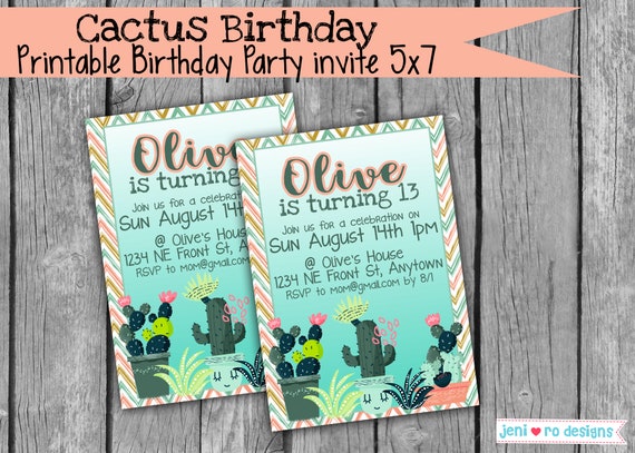 Cactus Birthday, Printable Invite, Party invite, Birthday invitation, Cactus lover, Plant lover, Cactus invite, Personalized Il_570xn