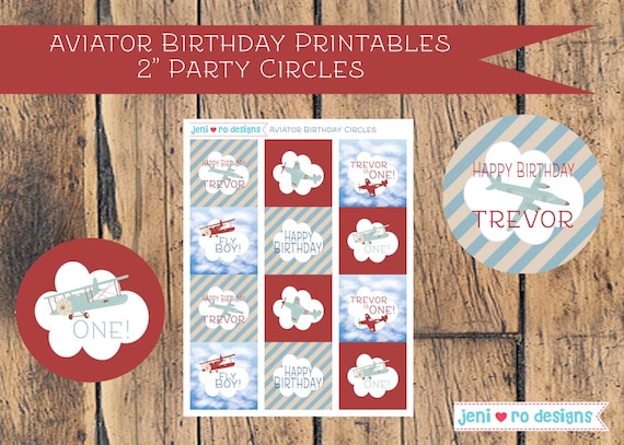 Vintage Airplane Birthday, Printable Party Circles, Aviator Birthday ...