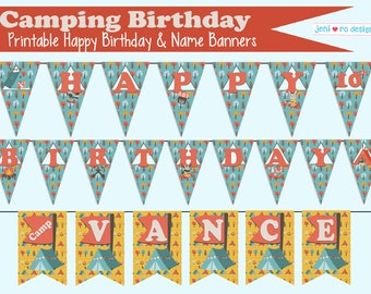 Camping Birthday Printable Banners, Happy Birthday banner, Party banner, Camping party, Camp, Personalized
