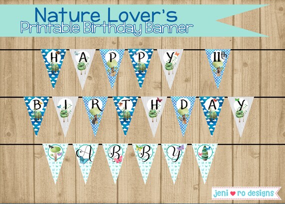 Nature Lover's Birthday, Printable Birthday Banner, Butterflies, Trees, Birds, Animals, Environment, Birthday Decor, Personalized Il_570xn
