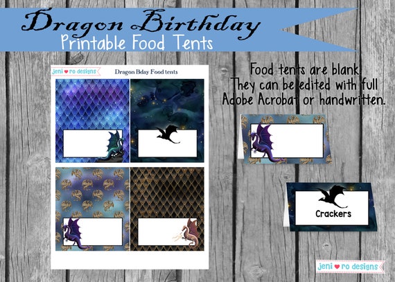 Dragon Birthday, Printable Food Tents, Food labels, placecards, Dragons, Wings of Fire, Mythical dragons, Fantasy, Instant Download Il_570xn