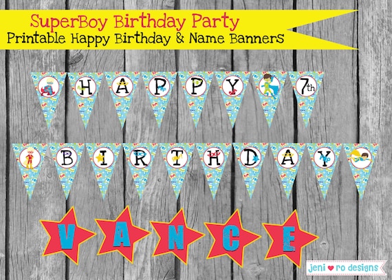 Super Boy Birthday, Printable Banners, Birthday banner, Superboy, Superhero Birthday, Birthday Decorations, Personalized Il_570xn
